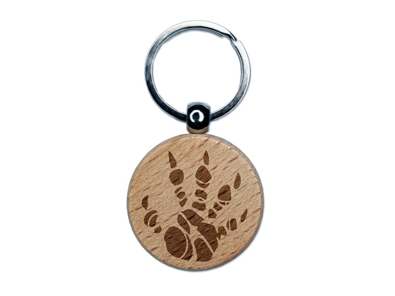 Dragon Claw Footprint Talon Engraved Wood Round Keychain Tag Charm